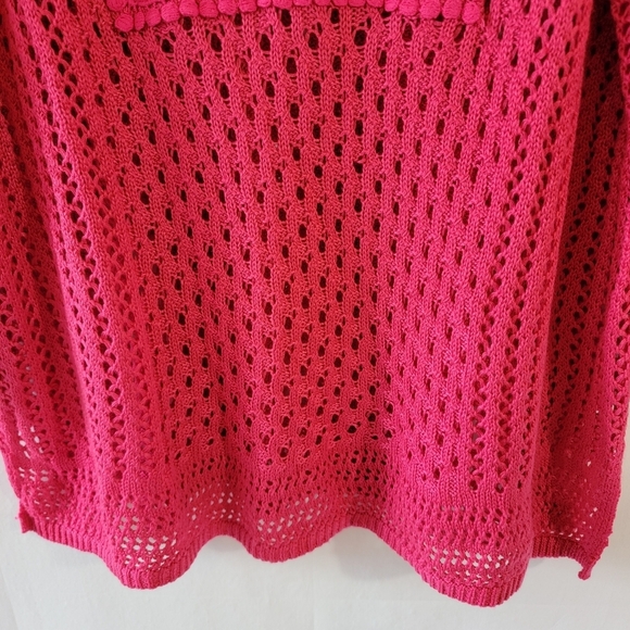 CHICO'S Crochet Detail Jamie Pullover Top Sz 3/L in Raspberry Cottagecore Fairy - Picture 6 of 12